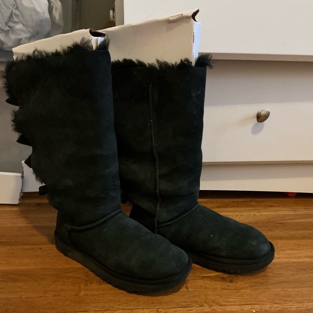 UGG Black Ankle Boots with Fur Trim